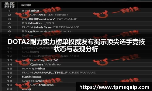DOTA2耐力实力榜单权威发布揭示顶尖选手竞技状态与表现分析